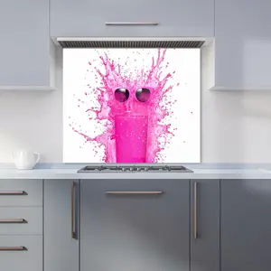 Pink Splashart Glass With Glasses Premium Glass Kitchen Splashback W900mm x H650mm