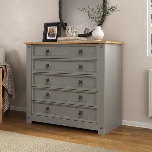 Corona Grey 5 Drawer Chest of Drawers Mexican Solid Pine