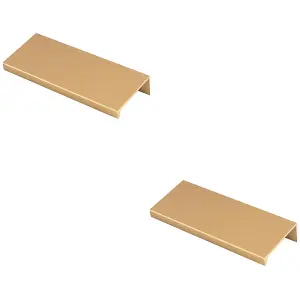 2 PACK - Square Edge Finger Pull Handle - Satin Brass 100mm - Slim Cupboard Drawer