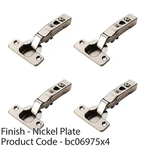 4 PACK - Adjustable Soft Close Cupboard Hinges - Polished Nickel - Full Overlay Cabinet