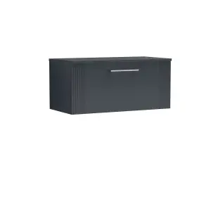 Retro 1 Drawer Wall Hung Vanity Unit with Colour Coordinating Worktop - 800mm - Satin Soft Black - Balterley