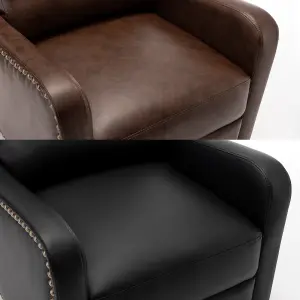 Recliner Upholstered Armchair PU Leather Padded Comfy Sofa Lounge Chair, Push Back Recliner with Rivet Decoration - Brown