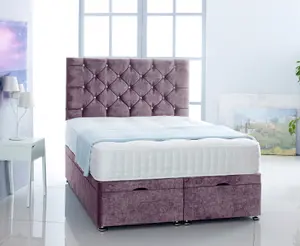 Lilac  Naples Foot Lift Ottoman Bed With Memory Spring Mattress And Headboard 5.0FT King Size