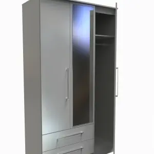 Chester Triple Mirror Wardrobe with 2 Drawers in Uniform Grey Gloss & Dusk Grey (Ready Assembled)