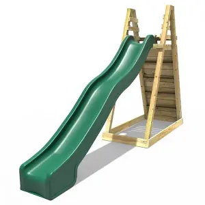 Rebo Children's Wooden Free Standing 10ft Kids Water Slide with Adventure Wall - Green