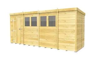 15 x 4 Feet Pent Shed - Single Door With Windows - Wood - L118 x W454 x H201 cm