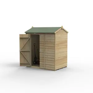 Forest Garden Beckwood Shiplap 6x4 ft Reverse apex Natural timber Wooden Pressure treated Shed with floor - Assembly service included