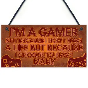 Red Ocean Funny GAMER Bedroom Sign Hanging Plaque Gamer Novelty Gifts For Son Brother Birthday Xmas Gift