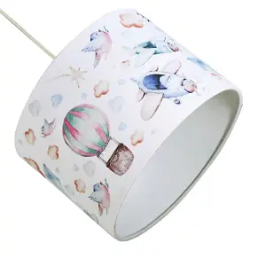 Air Travel Childrens Linen Lamp Shade - Planes Hot Air Balloons Clouds and Kites