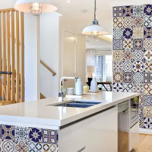 Walplus Indigo and Peanut Azulejo Combo Mix Tile Stickers