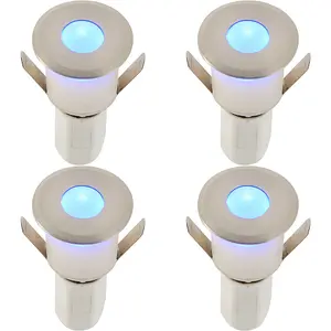 4 PACK Recessed Decking IP67 Guide Light - 1.2W Blue Light LED - Satin Nickel