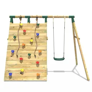 Rebo Beat The Wall Wooden Swing Set with Double up & Over Climbing Wall -Apex