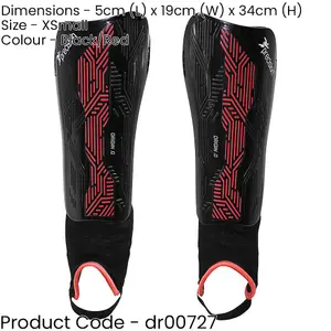 XS - Football Shin Pads & Ankle Guards BLACK/RED High Impact Slip On Leg Cover