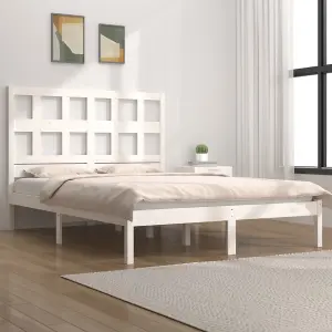 Berkfield Bed Frame White Solid Wood Pine 180x200 cm 6FT Super King Size