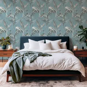 Azzurra Leaf Wallpaper Blue World of Wallpaper 9513