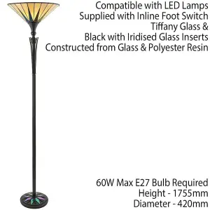 1.7m Tiffany Uplight Floor Lamp Black & Multi Colour Stained Glass Shade i00010