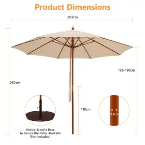 Costway 2.8M Pulley Lift Round Patio Umbrella Outdoor Garden Market Parasol Beige