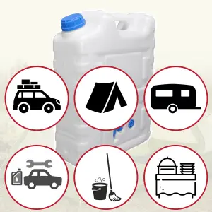 SPARES2GO Large Water Container Can Portable Storage Tank with Tap for Camping Caravan Travel Catering Cleaning (20L)