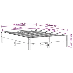 Berkfield Bed Frame without Mattress Wax Brown 135x190 cm Double Solid Wood Pine