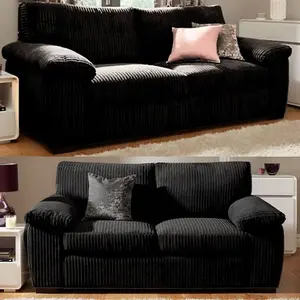 Capri Jumbo Cord Sofa, 3+2 Black