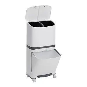 48 L White Home Kitchen Rubbish Dustbin Recycling Bin Double Layer Pedal Rubbish Trash with Inner Buckets