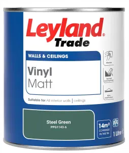 Leyland Trade Vinyl Matt Walls & Ceilings Emulsion Paint Steel Green (PPG1143-6) 1L