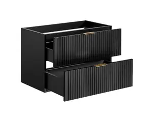 Bathroom Vanity Unit Drawer Cabinet 800mm Black Floating Wall Hung Ribbed Modern Adel