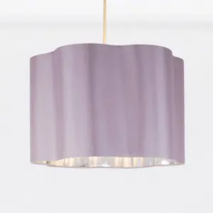 First Choice Lighting Set of 2 Blush Pink with Chrome Inner Scalloped Pendant Shades