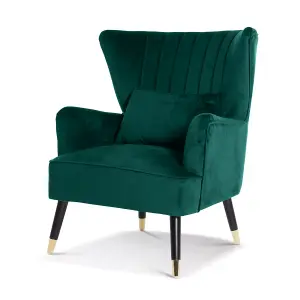 Velvet Emerald Green Camila Accent Wingback Chair with Footstool