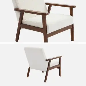 sweeek. Scandi-style armchair in boucle fabric & walnut-stained wood frame Isak boucle Off-White Boucle 64x69.5x73 cm