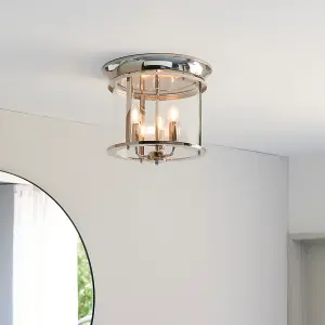 Lorne Bright Nickel with Clear Glass Modern Decorative 3 Light Flush Light