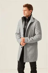 Mens Next Light Grey Wool Blend Mock Gilet Herringbone Padded Coat - Size Large - Light Grey