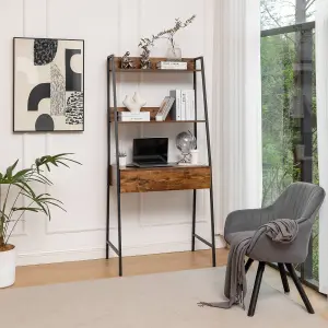 WestWood Bookcase Ladder Design With Desk 3 Tiers Storage Office Home Decor Brown