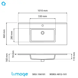 4012 Ceramic 100cm x 45cm Thin-Edge Inset Basin with Rectangular Bowl