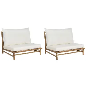 Set of 2 Garden Chairs with Cushions TODI Bamboo Wood Off-White