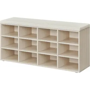 VASAGLE Cushioned Shoe Bench, 12 Storage Spaces with Adjustable Shelves, for Living Room, Hallway, Natural Beige