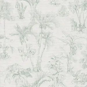 Galerie Havana Beige Green Jungle Palms Textured Wallpaper