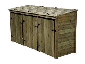 Wheelie bin store - Premium Tongue And Groove (Triple, With Recycling Shelf, Light Green (Natural)