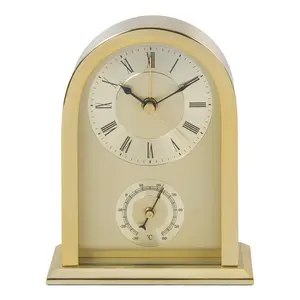 Roman Numeral Metal Quartz Movement / Crystal Alarm Tabletop Clock Gold