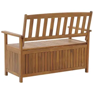 Garden Bench with Cushion SOVANA with Storage Acacia Wood Light Wood