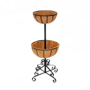 Oypla 2 Tier Metal Garden Flower Fountain Plant Display Stand with Coco Liners