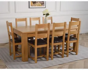 Dakota 182 x 92 cm Chunky Oak Large Dining Table and 8 Chairs Dining Set with Lincoln Chairs