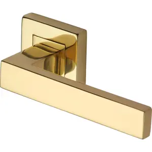 Heritage Door Handle Lever Latch on Square Rose Delta Sq Design (Set of 2) Polished Brass