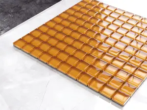 Glass mosaic on mesh for bathroom or kitchen 300mm x 300mm - Caramel