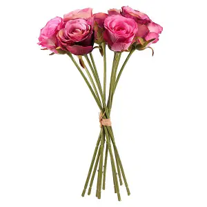 Artificial Silk Bunch of Roses. 9 Stems. Pink/Purple Mix. H40 cm