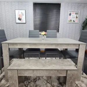 Grey Dining Table with 4 Chairs and 1 Bench Kitchen Dining Set of 6