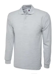 Uneek - Unisex Longsleeve Poloshirt - 50% Polyester 50% Cotton - Heather Grey - Size XS