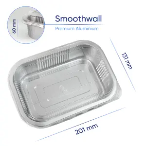 10 Pk Coppice Strong Aluminium Foil Oven Tray with Plastic Lid 20 x 13 x 6cm. Freezer, Microwave & Oven Safe