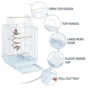 Yaheetech White Open Top Metal Bird Cage w/ Open Play Top