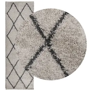 Shaggy Rug PAMPLONA High Pile Modern Beige and Anthracite 80x250 cm